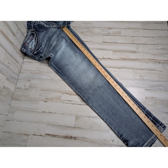 True Luck Men Classic Stretch Straight Jeans 32x32 Thick Stitch NWT - Picture 10 of 12